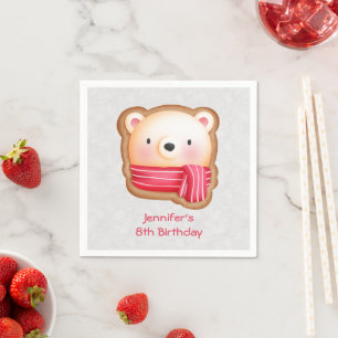 Cute Bear Ansikte Red Scarf & Rosy Cheeks födelsed Pappersservett