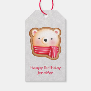 Cute Bear Ansikte Red Scarf & Rosy Cheeks födelsed Presentetikett