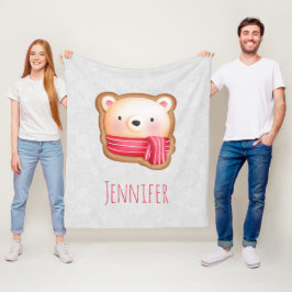 Cute Bear Ansikte Red Scarf & Rosy Cheeks jul Fleecefilt