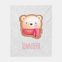 Cute Bear Ansikte Red Scarf & Rosy Cheeks jul Fleecefilt