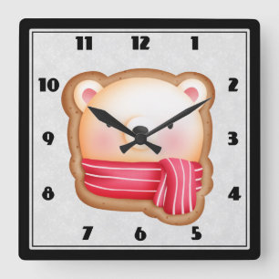 Cute Bear Ansikte Red Scarf & Rosy Cheeks jul Fyrkantig Klocka