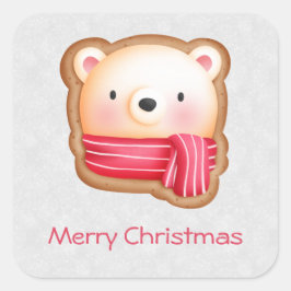 Cute Bear Ansikte Red Scarf & Rosy Cheeks jul Fyrkantigt Klistermärke