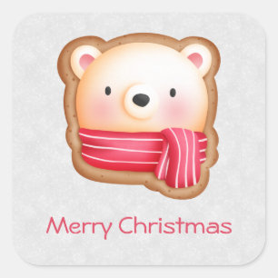 Cute Bear Ansikte Red Scarf & Rosy Cheeks jul Fyrkantigt Klistermärke