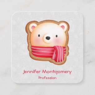 Cute Bear Ansikte Red Scarf & Rosy Cheeks jul Fyrkantigt Visitkort