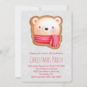 Cute Bear Ansikte Red Scarf & Rosy Cheeks jul Inbjudningar