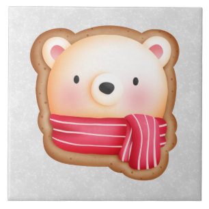 Cute Bear Ansikte Red Scarf & Rosy Cheeks jul Kakelplatta