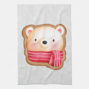 Cute Bear Ansikte Red Scarf & Rosy Cheeks jul Kökshandduk