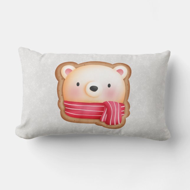 Cute Bear Ansikte Red Scarf & Rosy Cheeks jul Lumbarkudde (Framsida)