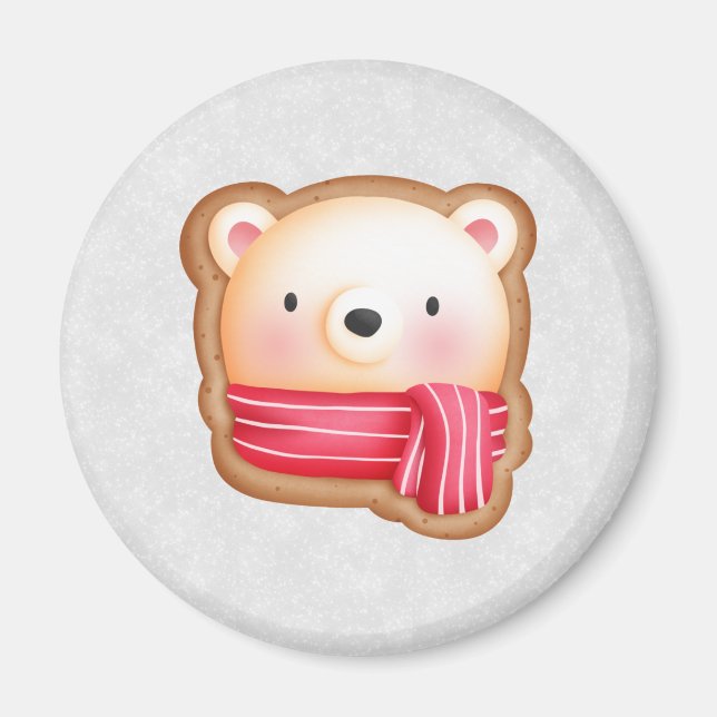 Cute Bear Ansikte Red Scarf & Rosy Cheeks jul Magnet (Framsidan)