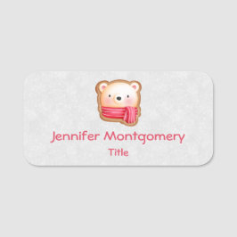 Cute Bear Ansikte Red Scarf & Rosy Cheeks jul Namnbricka