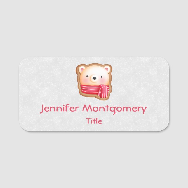 Cute Bear Ansikte Red Scarf & Rosy Cheeks jul Namnbricka (Framsida)