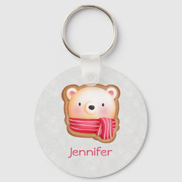 Cute Bear Ansikte Red Scarf & Rosy Cheeks jul Nyckelring