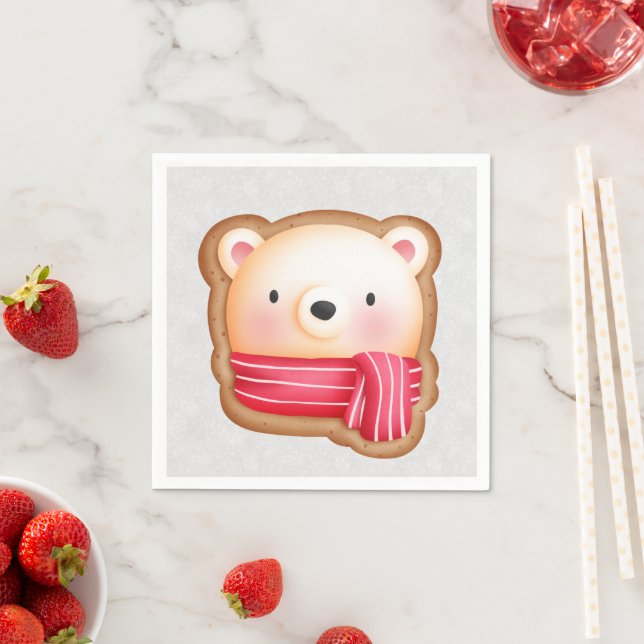 Cute Bear Ansikte Red Scarf & Rosy Cheeks jul Pappersservett (Insitu)
