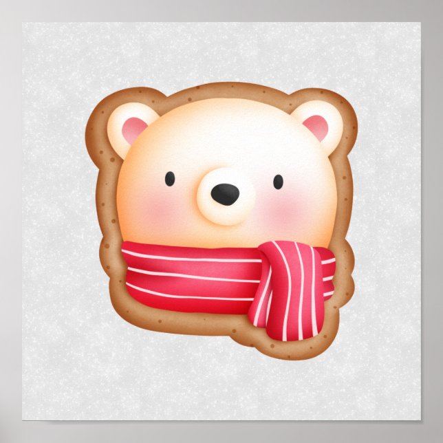 Cute Bear Ansikte Red Scarf & Rosy Cheeks jul Poster (Framsidan)