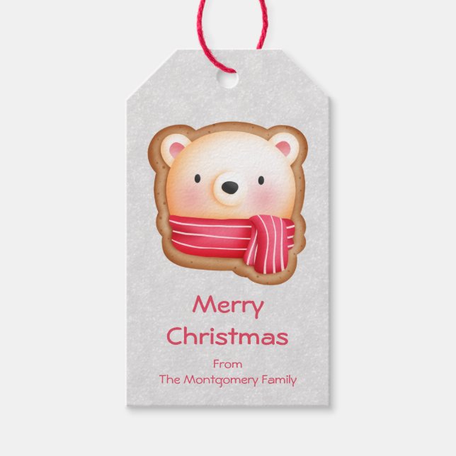 Cute Bear Ansikte Red Scarf & Rosy Cheeks jul Presentetikett (Framsidan)