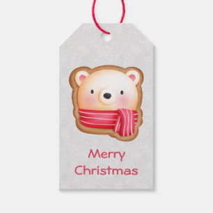 Cute Bear Ansikte Red Scarf & Rosy Cheeks jul Presentetikett