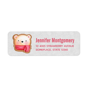 Cute Bear Ansikte Red Scarf & Rosy Cheeks jul Returadress Etikett