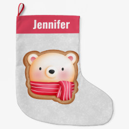 Cute Bear Ansikte Red Scarf & Rosy Cheeks jul Stor Julstrumpa