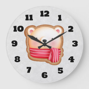 Cute Bear Ansikte Red Scarf & Rosy Cheeks jul Stor Klocka