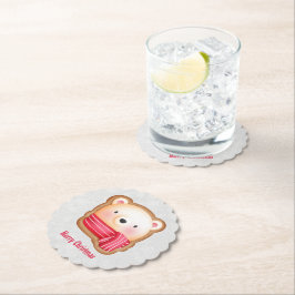 Cute Bear Ansikte Red Scarf & Rosy Cheeks jul Underlägg Papper