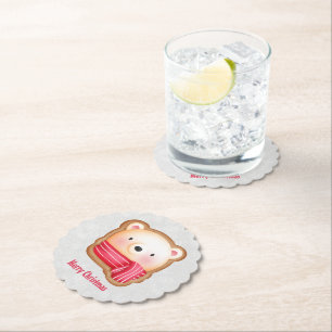Cute Bear Ansikte Red Scarf & Rosy Cheeks jul Underlägg Papper