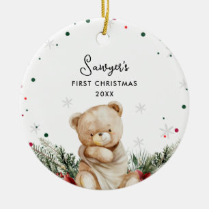 Cute Bear Baby första jul Julgransprydnad Keramik