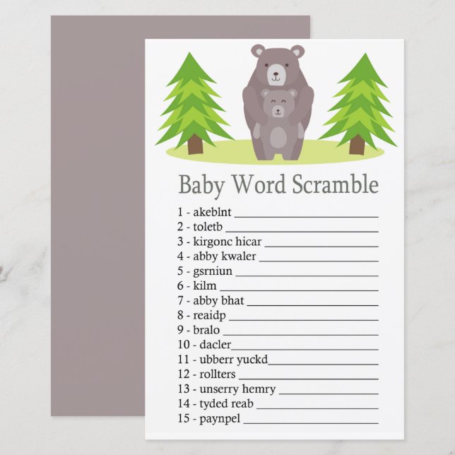 Cute Bear Baby ord scramlade spel (Fram/baksida)