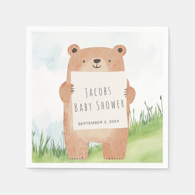 Cute Bear Baby Shower rustik woodland Pappersservett (Framsidan)