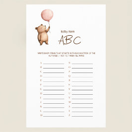 Cute Bear Balloon ABC Baby Shower Game Flygblad