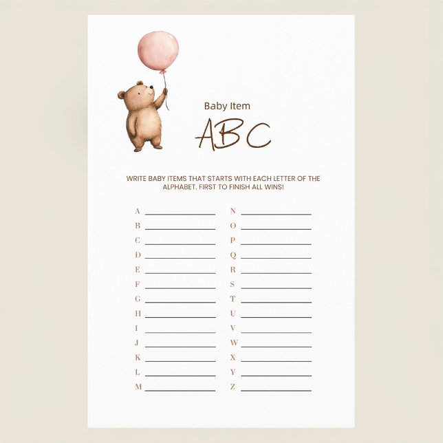 Cute Bear Balloon ABC Baby Shower Game Flygblad (Skapare uppladdad)