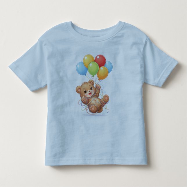 Cute Bear Balloon Birthday Toddler T-Shirt (Framsida)