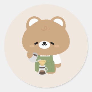 Cute Bear Barista Runt Klistermärke