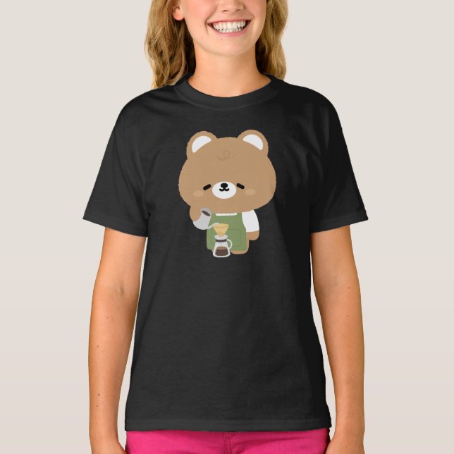 Cute Bear Barista T Shirt (Framsida)