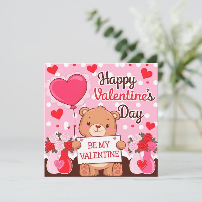 Cute bear be my valentine julkort (Stående Fram)
