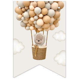 Cute Bear, Beige Balloons, första födelsedagen Vimplar