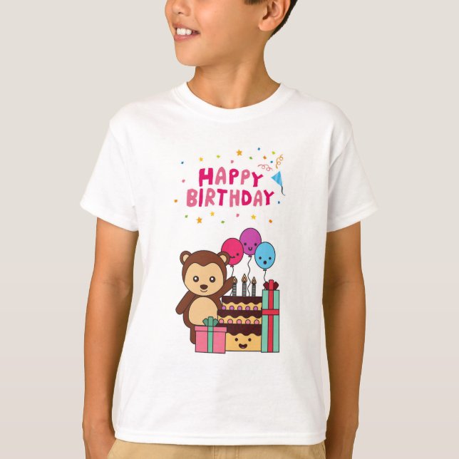 Cute Bear Birthday Celebration - Adorable Cartoon  T Shirt (Framsida)