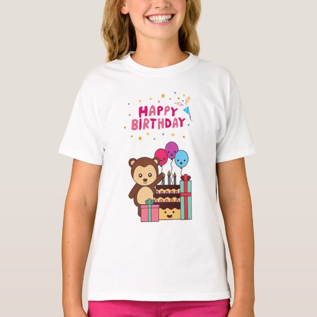 Cute Bear Birthday Celebration - Adorable Cartoon  T Shirt (Framsida)