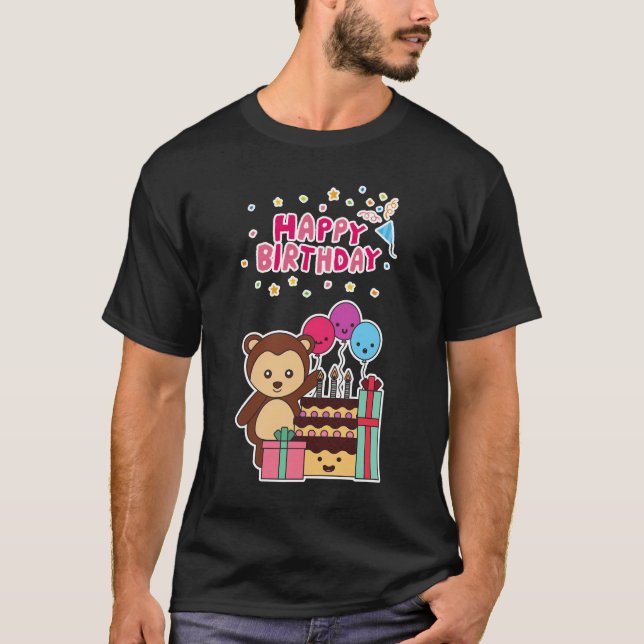 Cute Bear Birthday Celebration - Adorable Cartoon  T Shirt (Framsida)