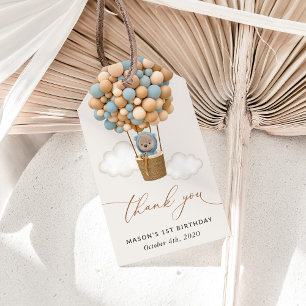 Cute Bear, Blue Balloes, första födelsedagen Presentetikett