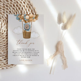 Cute Bear, Blue Balloes, första födelsedagen Tack Kort