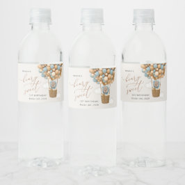 Cute Bear, Blue Balloes, första födelsedagen Vattenflaskor Etikett