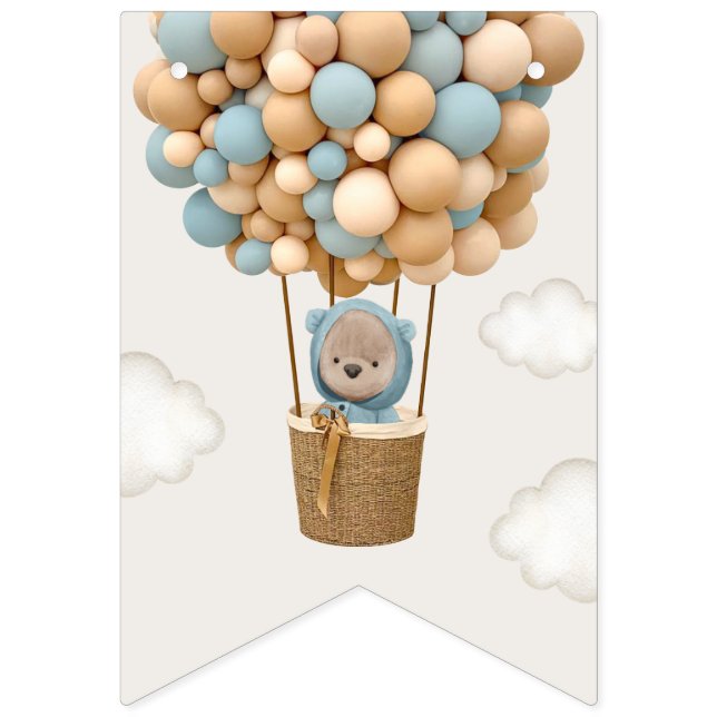Cute Bear, Blue Balloes, första födelsedagen Vimplar (Första flaggan)