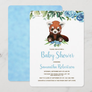 Cute Bear Blue Blommigt Greenery Boy Shower Inbjudningar