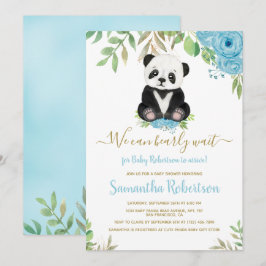 Cute Bear Blue Boy Vi kan bota vänta på babyskor Inbjudningar
