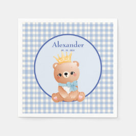 Cute Bear Blue Gingham Pappersservett