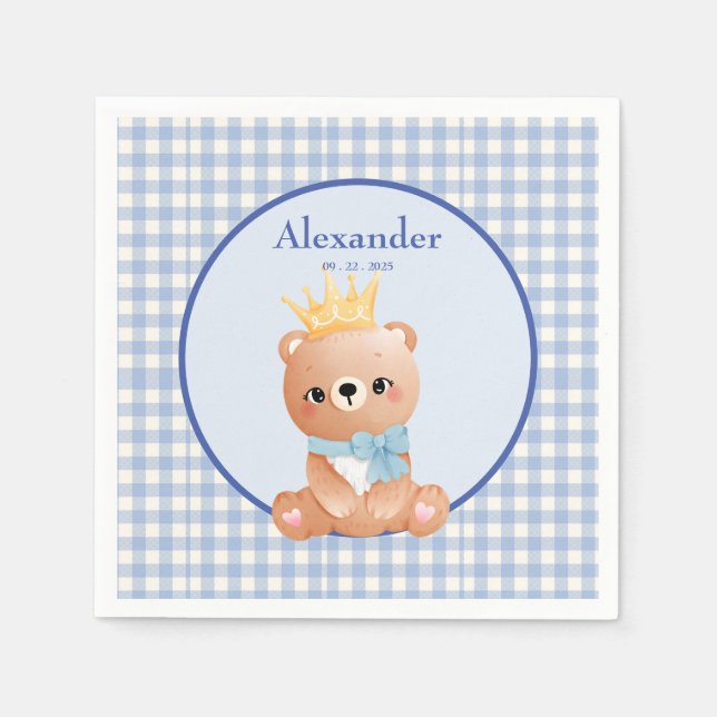 Cute Bear Blue Gingham Pappersservett (Framsidan)