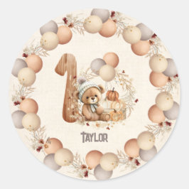 Cute Bear Boy Beary 1:a födelsedagen Runt Klistermärke