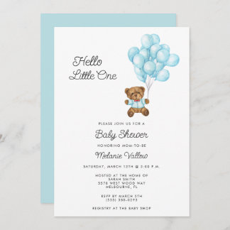 Cute Bear Boy Blue Baby Shower Invite Inbjudningar