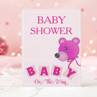 Cute Bear Bright Pink Baby Shower Invitation Inbjudningar