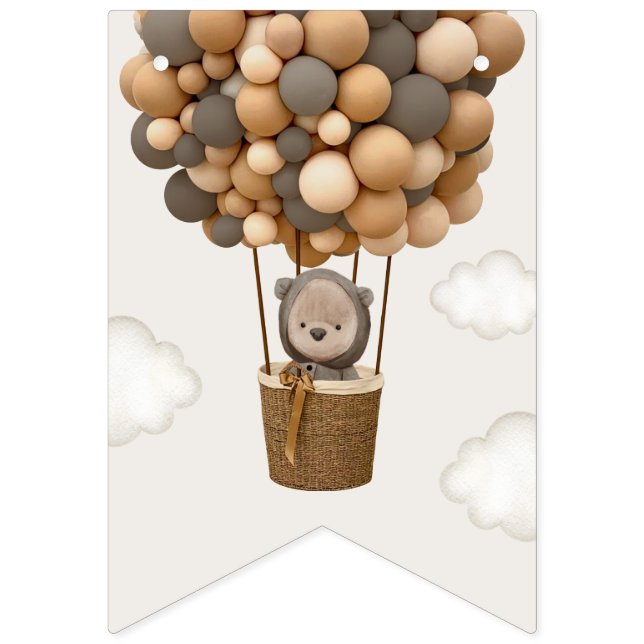 Cute Bear, Brown Balloons, första födelsedagen Vimplar (Första flaggan)